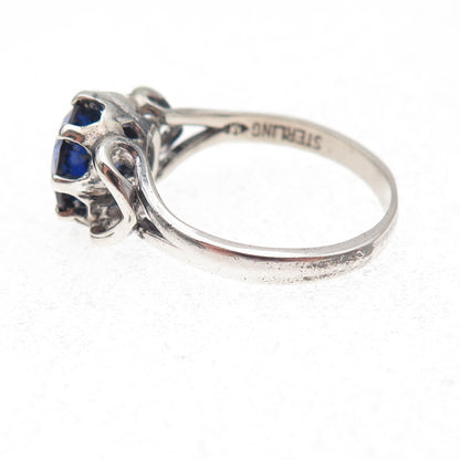 Clark & Coombs 925 Sterling Antique Art Deco Lab-Created Sapphire Ring Size 7.75