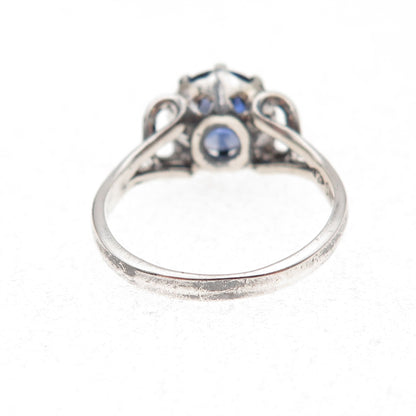 Clark & Coombs 925 Sterling Antique Art Deco Lab-Created Sapphire Ring Size 7.75