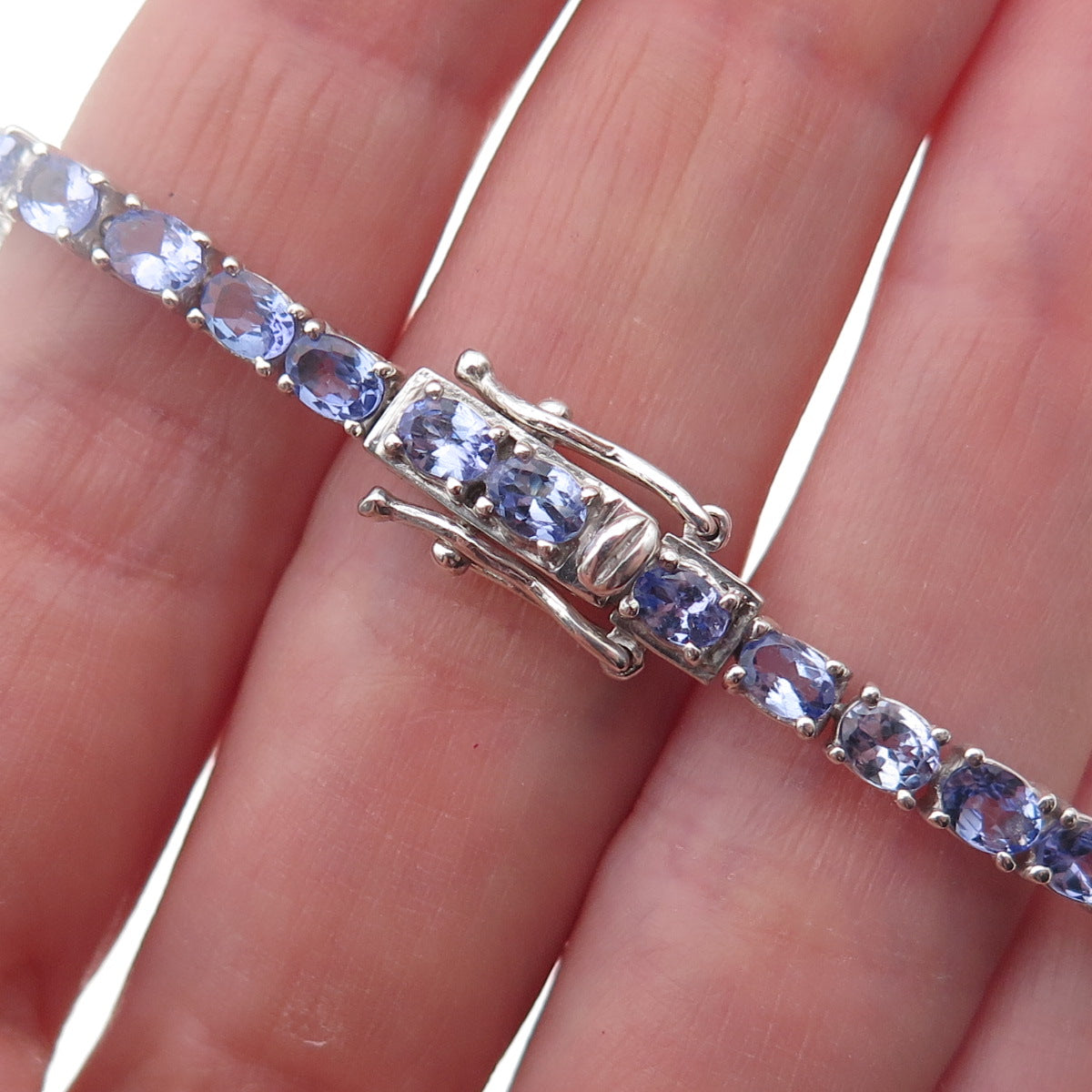 Chuck Clemency 925 Sterling Real Oval-Cut Tanzanite Tennis Link Bracelet 7.75"