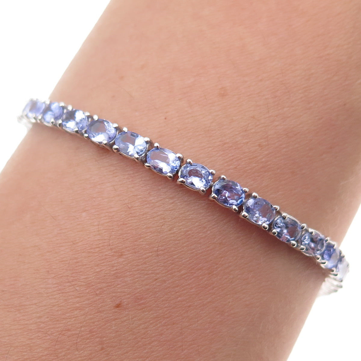 Chuck Clemency 925 Sterling Real Oval-Cut Tanzanite Tennis Link Bracelet 7.75"