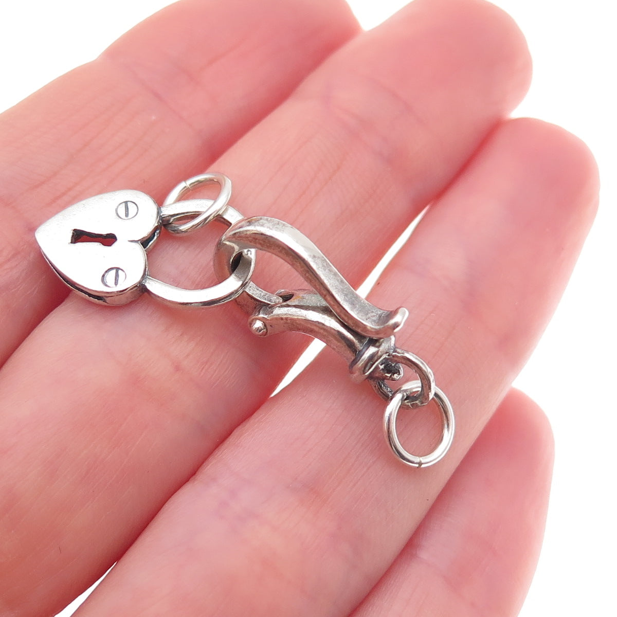925 Sterling Silver Vintage Bracelet / Necklace Heart & Hook Lock Clasp