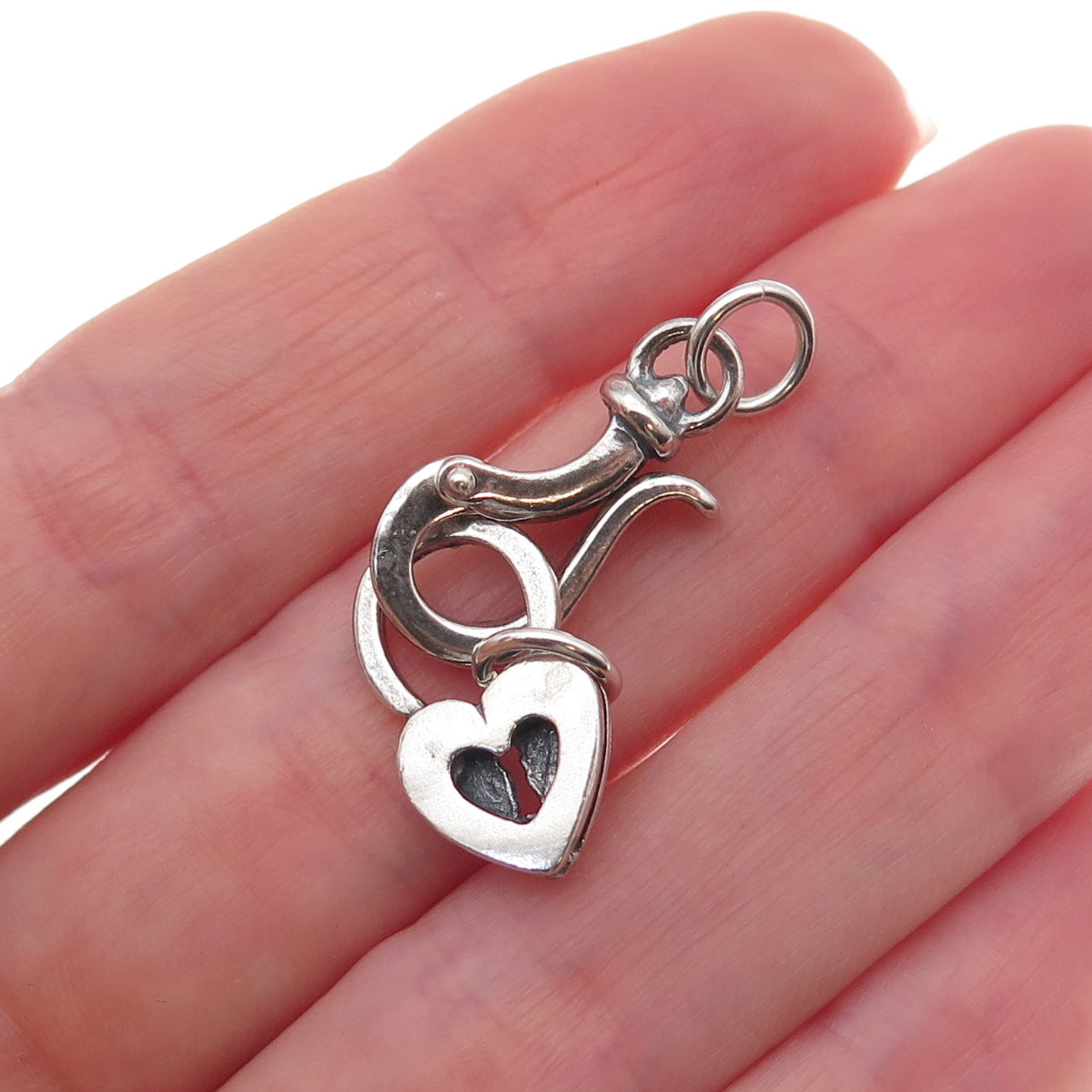 925 Sterling Silver Vintage Bracelet / Necklace Heart & Hook Lock Clasp