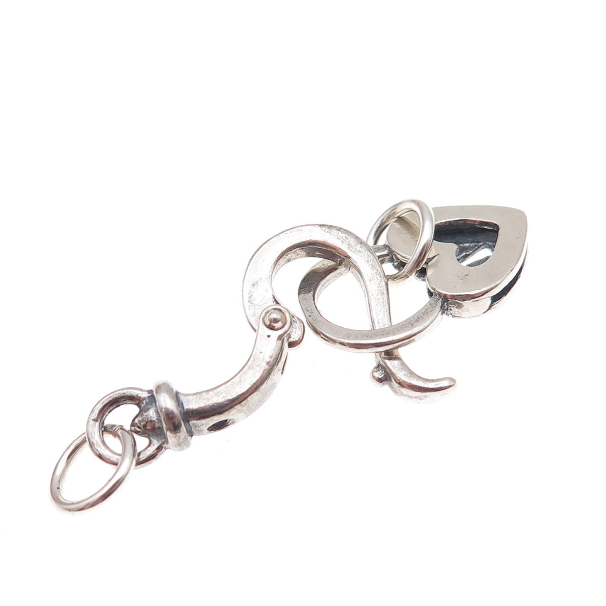 925 Sterling Silver Vintage Bracelet / Necklace Heart & Hook Lock Clasp