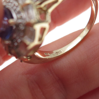 RJ Graziano 925 Sterling Gold Plated Real Tanzanite & White Topaz Ring Size 8