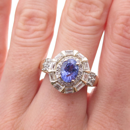 RJ Graziano 925 Sterling Gold Plated Real Tanzanite & White Topaz Ring Size 8