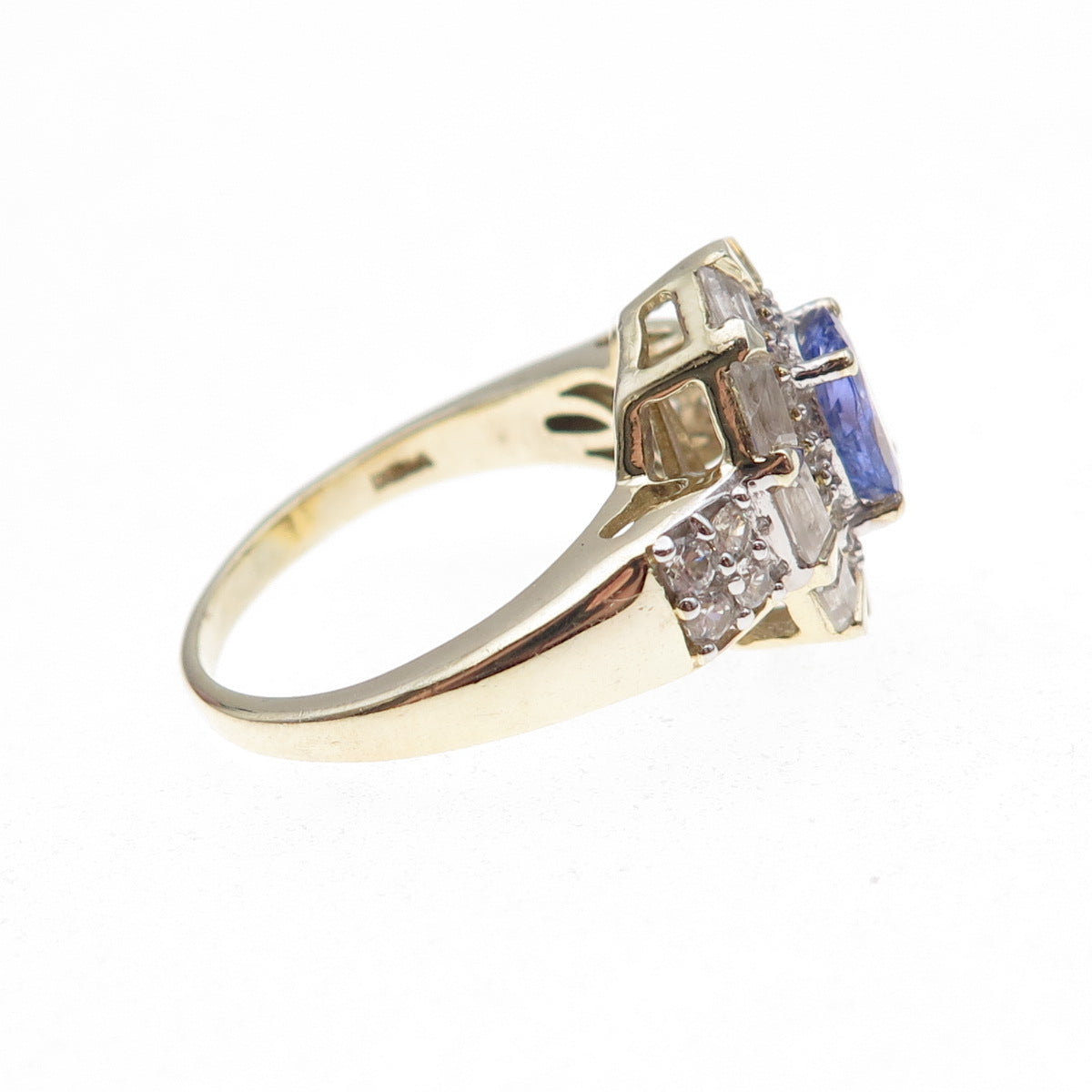 RJ Graziano 925 Sterling Gold Plated Real Tanzanite & White Topaz Ring Size 8