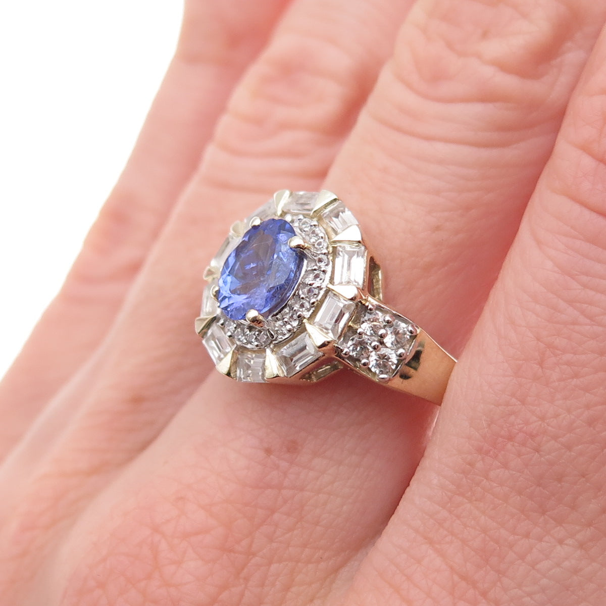 RJ Graziano 925 Sterling Gold Plated Real Tanzanite & White Topaz Ring Size 8
