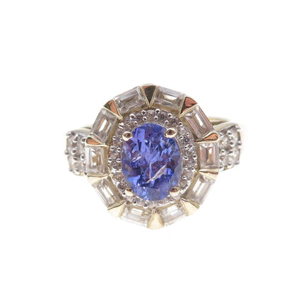 RJ Graziano 925 Sterling Gold Plated Real Tanzanite & White Topaz Ring Size 8