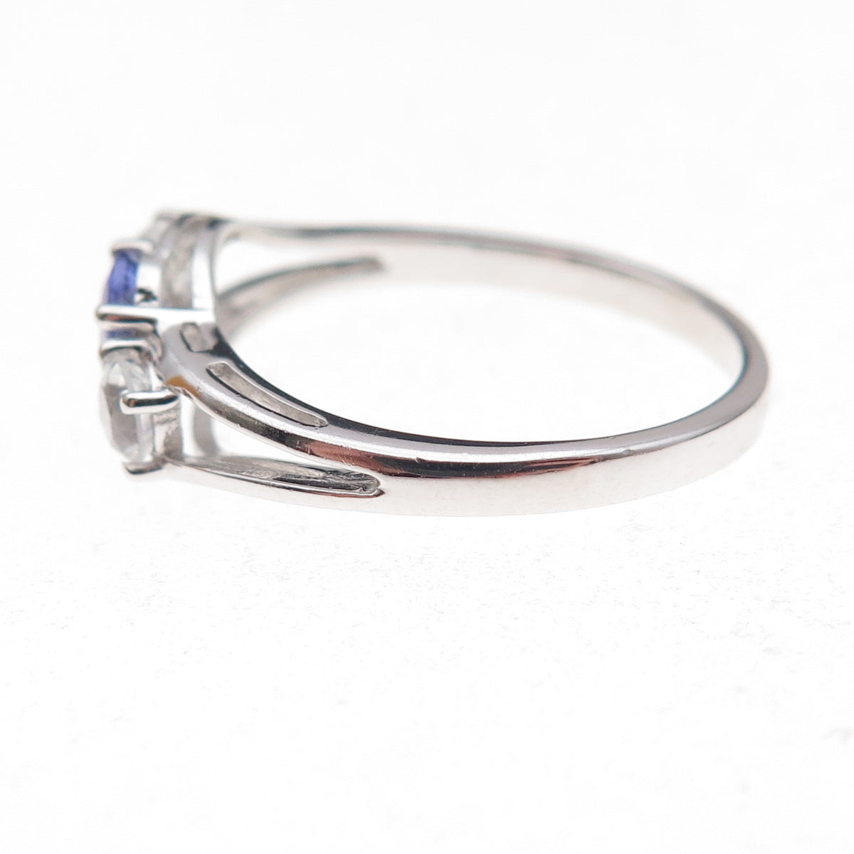 925 Sterling Silver Real Tanzanite & White Topaz Ring Size 8