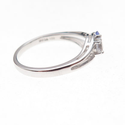 925 Sterling Silver Real Tanzanite & White Topaz Ring Size 8