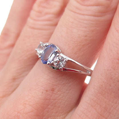 925 Sterling Silver Real Tanzanite & White Topaz Ring Size 8