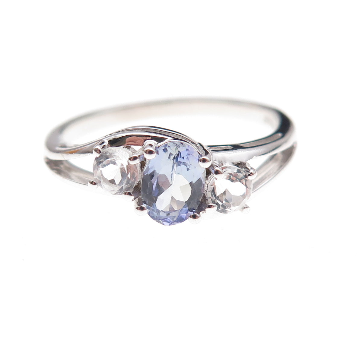 925 Sterling Silver Real Tanzanite & White Topaz Ring Size 8