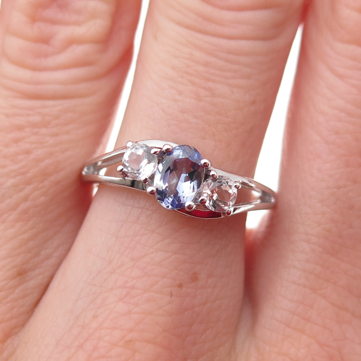 925 Sterling Silver Real Tanzanite & White Topaz Ring Size 8