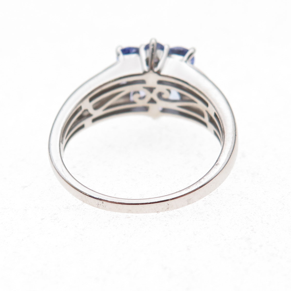 925 Sterling Silver Real Diamond & Tanzanite Floral Ring Size 8