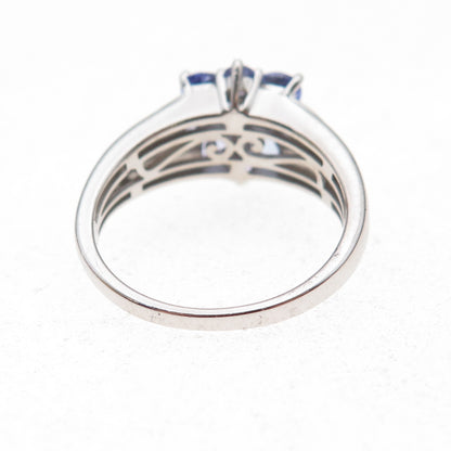 925 Sterling Silver Real Diamond & Tanzanite Floral Ring Size 8