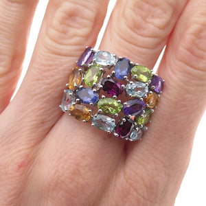 925 Sterling Vintage Real Blue Topaz Amethyst Iolite Peridot Citrine Ring Size 9