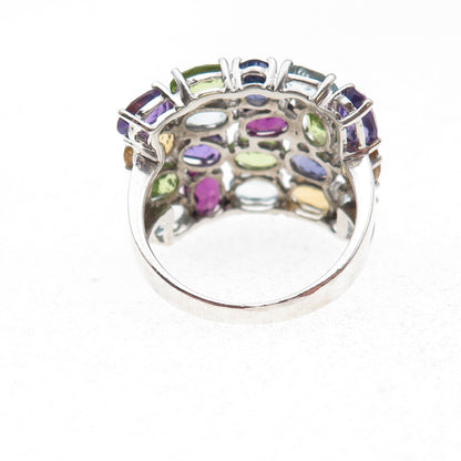 925 Sterling Vintage Real Blue Topaz Amethyst Iolite Peridot Citrine Ring Size 9