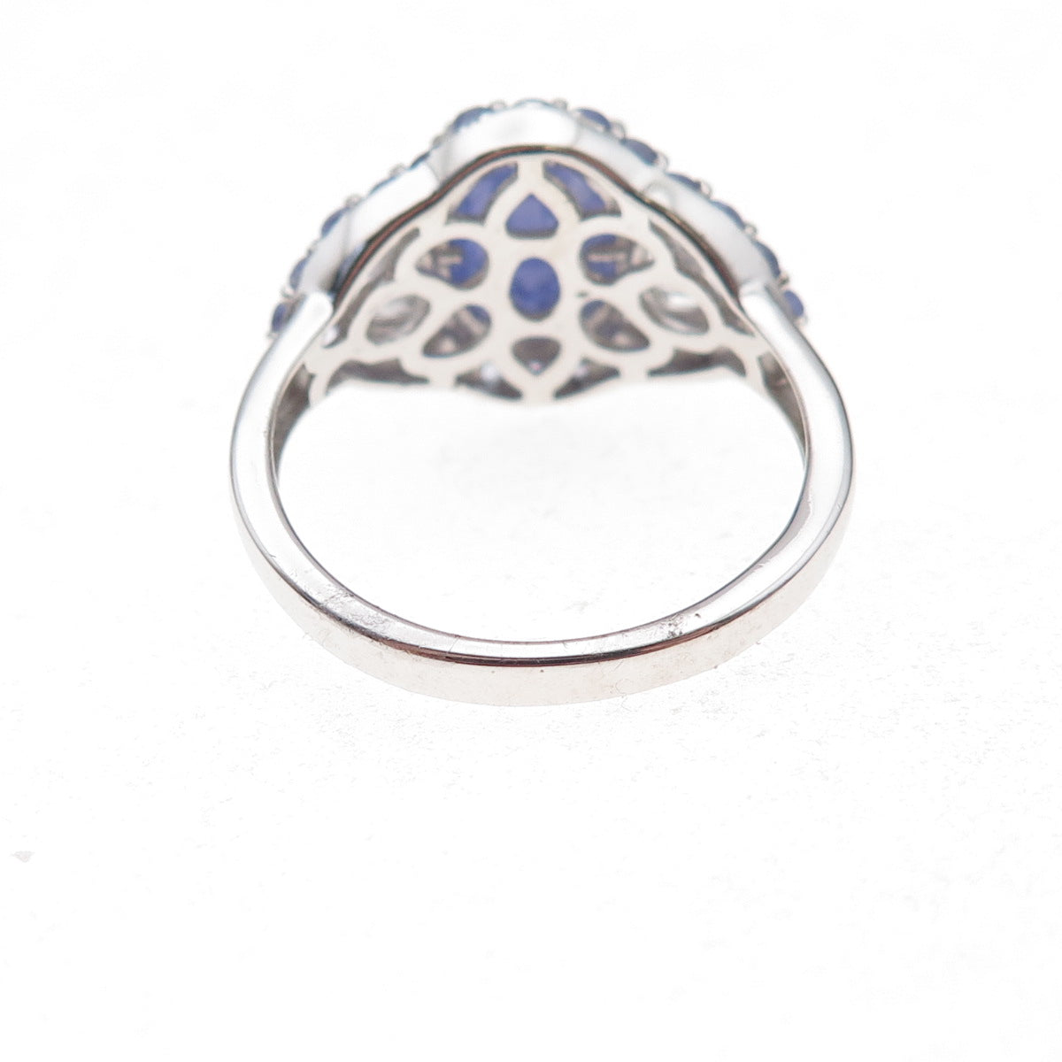 Chuck Clemency 925 Sterling Real Tanzanite & White Topaz Floral Ring Size 8.25
