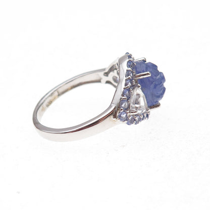Chuck Clemency 925 Sterling Real Tanzanite & White Topaz Floral Ring Size 8.25
