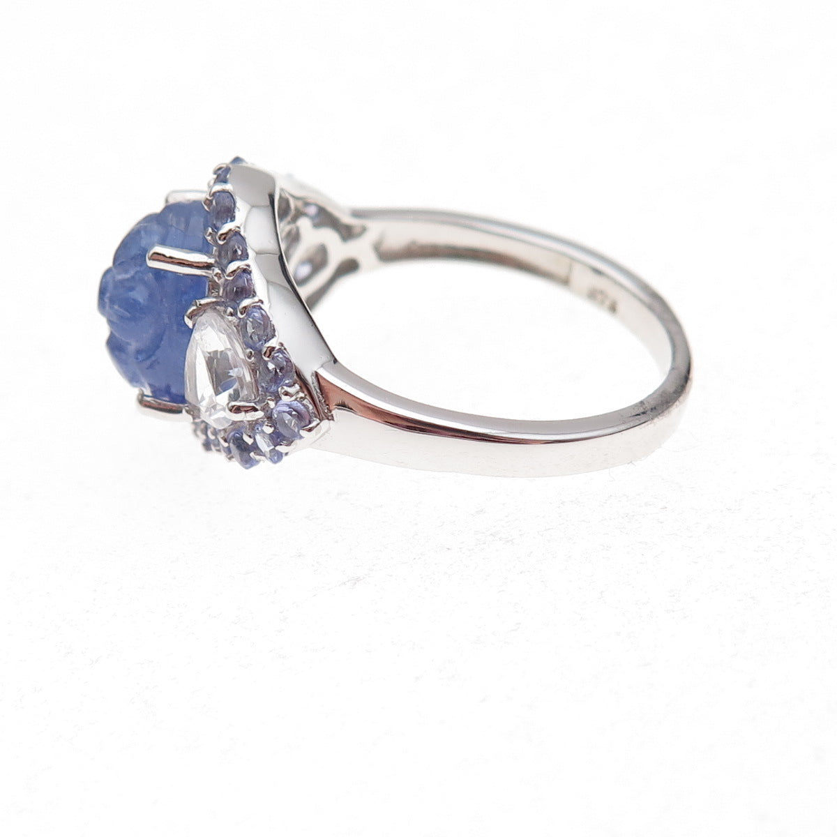Chuck Clemency 925 Sterling Real Tanzanite & White Topaz Floral Ring Size 8.25