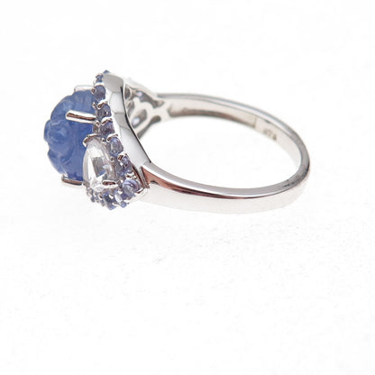 Chuck Clemency 925 Sterling Real Tanzanite & White Topaz Floral Ring Size 8.25