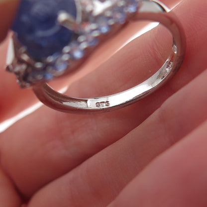 Chuck Clemency 925 Sterling Real Tanzanite & White Topaz Floral Ring Size 8.25
