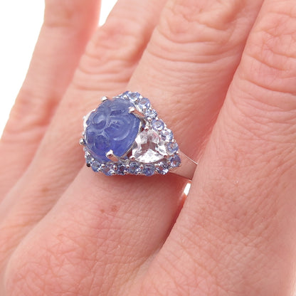 Chuck Clemency 925 Sterling Real Tanzanite & White Topaz Floral Ring Size 8.25