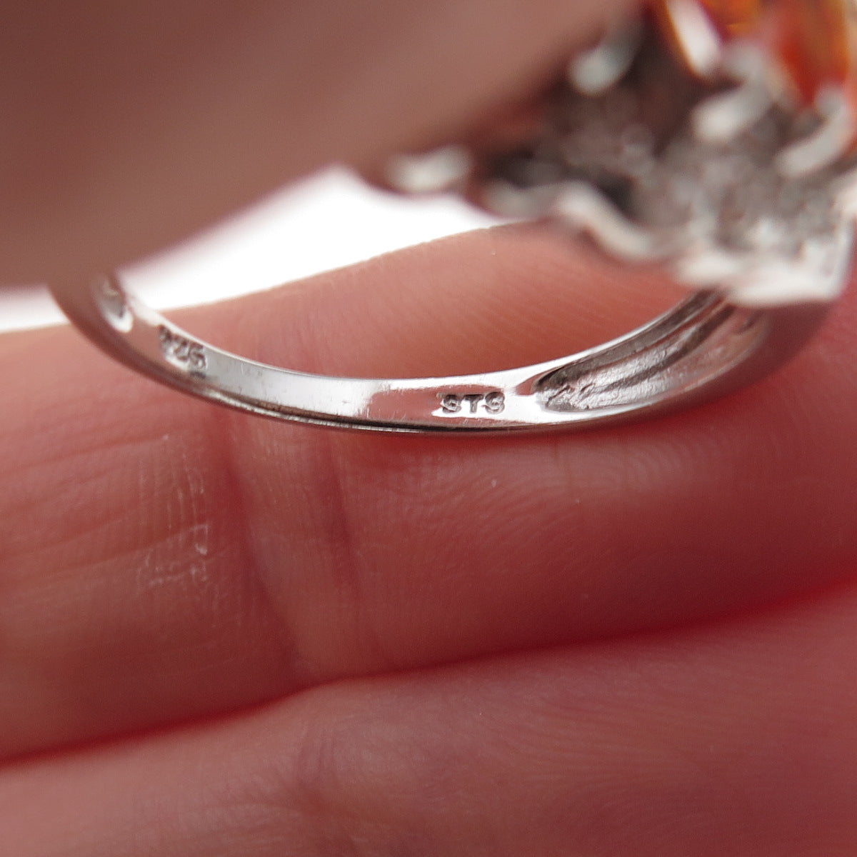 Chuck Clemency 925 Sterling Silver Real Marquise-Cut Fire Opal Ring Size 8.25