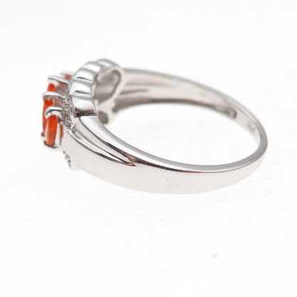 Chuck Clemency 925 Sterling Silver Real Marquise-Cut Fire Opal Ring Size 8.25