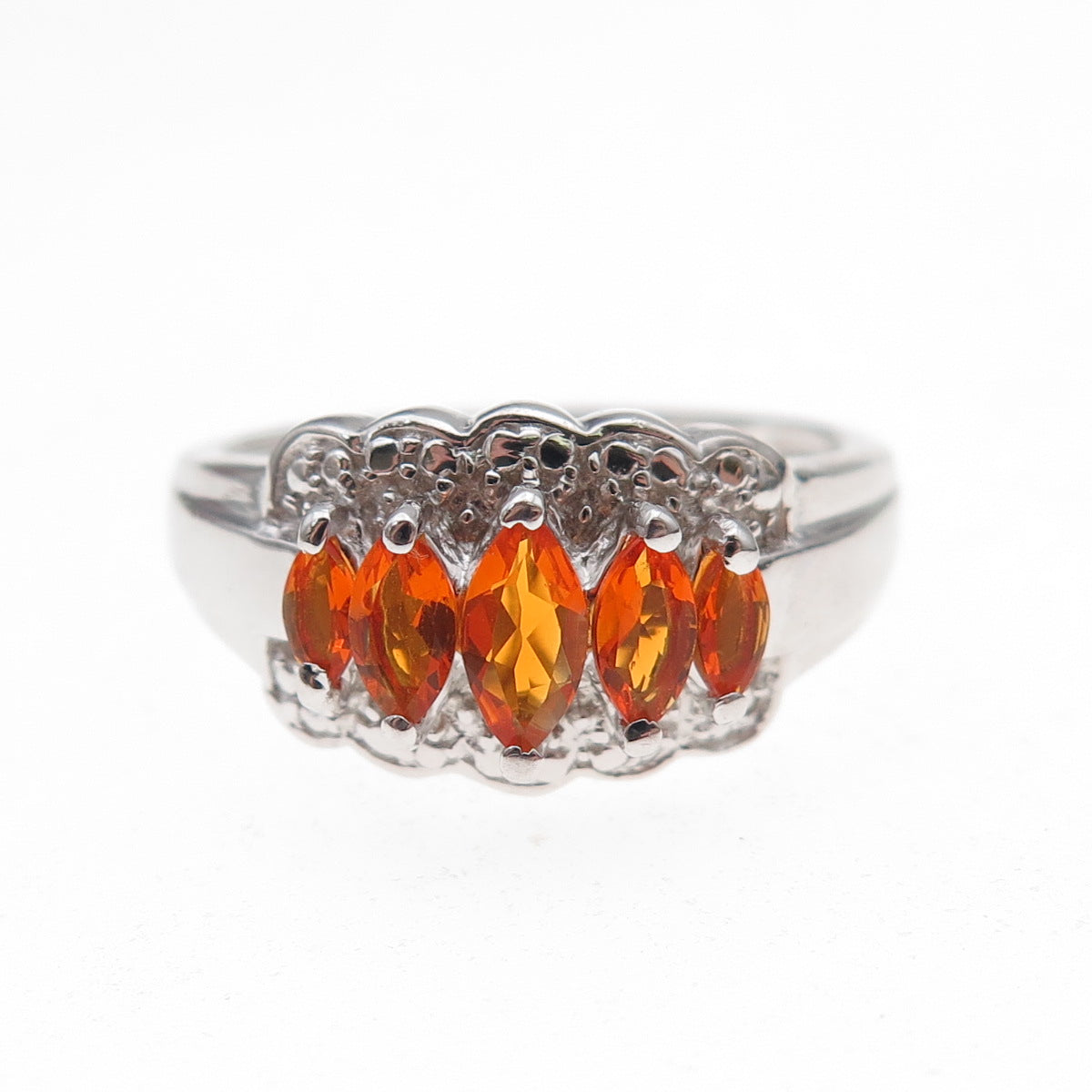 Chuck Clemency 925 Sterling Silver Real Marquise-Cut Fire Opal Ring Size 8.25