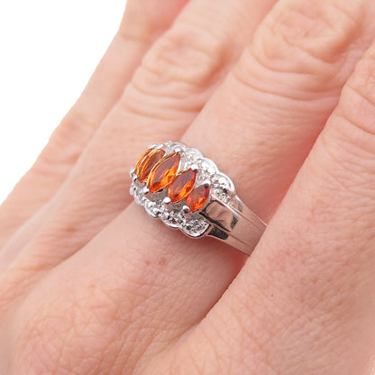 Chuck Clemency 925 Sterling Silver Real Marquise-Cut Fire Opal Ring Size 8.25