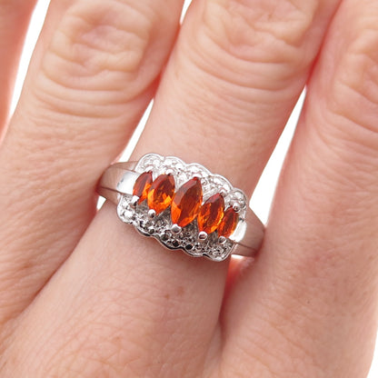 Chuck Clemency 925 Sterling Silver Real Marquise-Cut Fire Opal Ring Size 8.25
