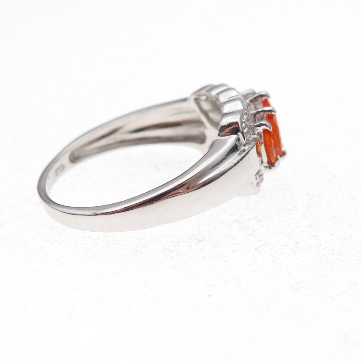 Chuck Clemency 925 Sterling Silver Real Marquise-Cut Fire Opal Ring Size 8.25