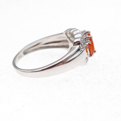 Chuck Clemency 925 Sterling Silver Real Marquise-Cut Fire Opal Ring Size 8.25