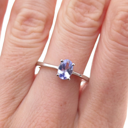 925 Sterling Silver Real Oval-Cut Tanzanite Ring Size 8
