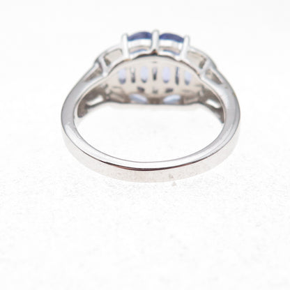 925 Sterling Silver Real Tanzanite & White Topaz Ring Size 8