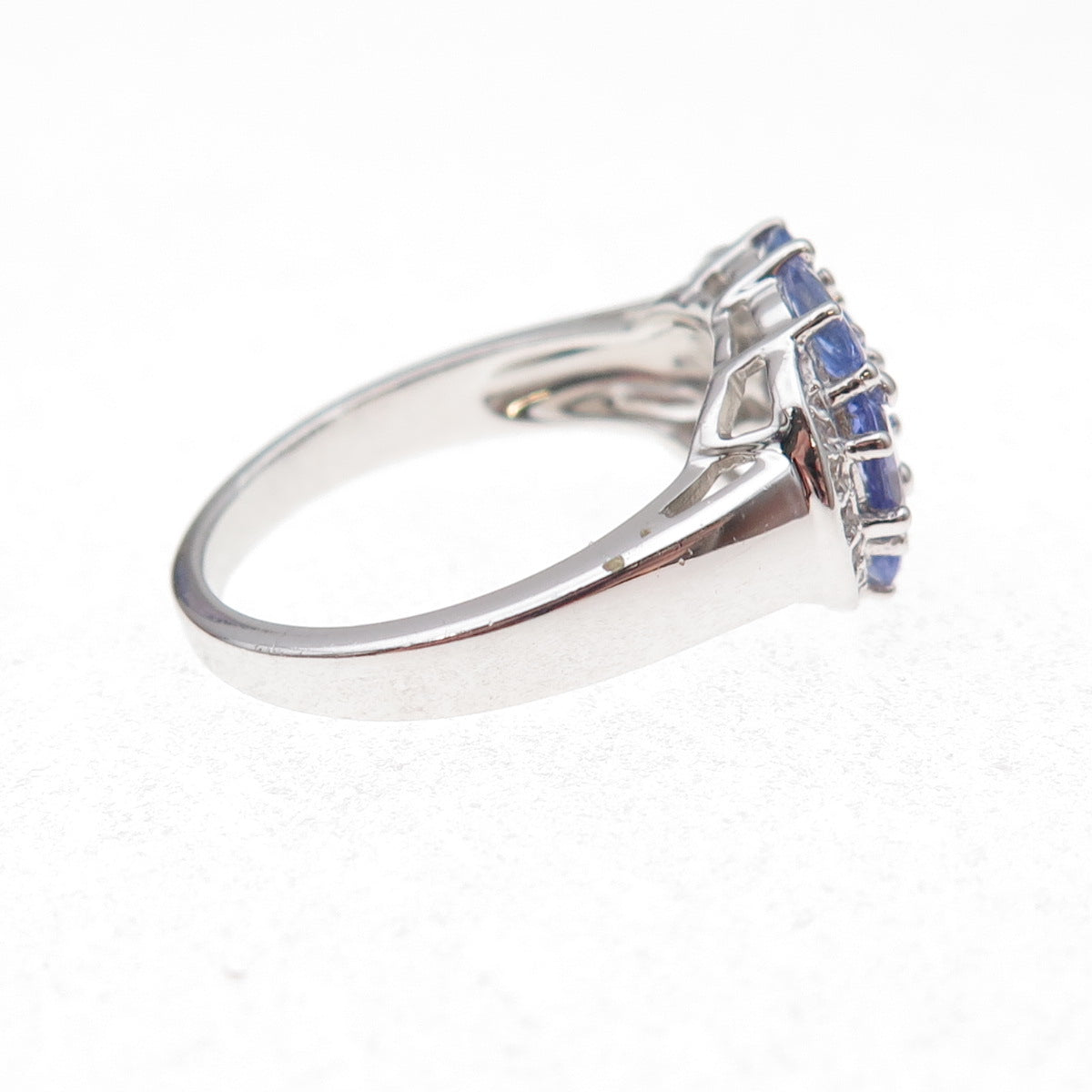 925 Sterling Silver Real Tanzanite & White Topaz Ring Size 8