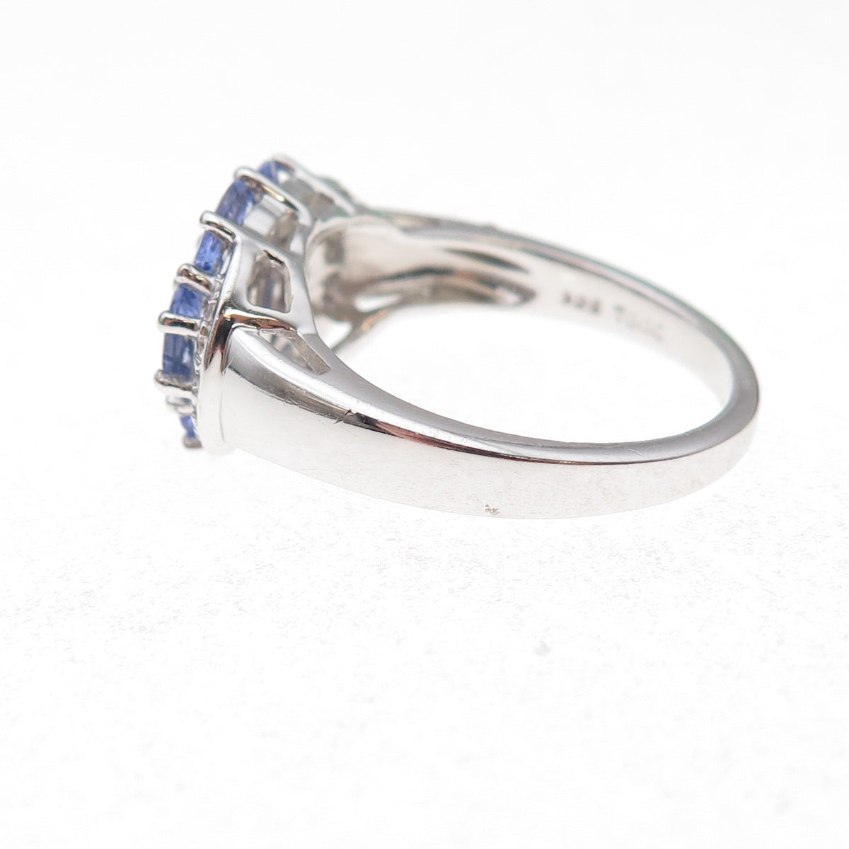 925 Sterling Silver Real Tanzanite & White Topaz Ring Size 8