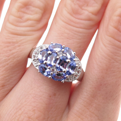 925 Sterling Silver Real Tanzanite & White Topaz Ring Size 8
