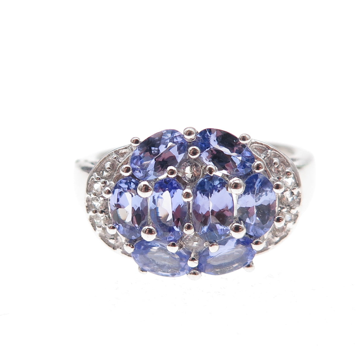 925 Sterling Silver Real Tanzanite & White Topaz Ring Size 8