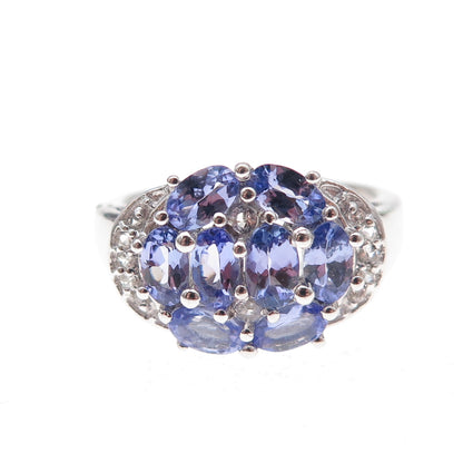 925 Sterling Silver Real Tanzanite & White Topaz Ring Size 8