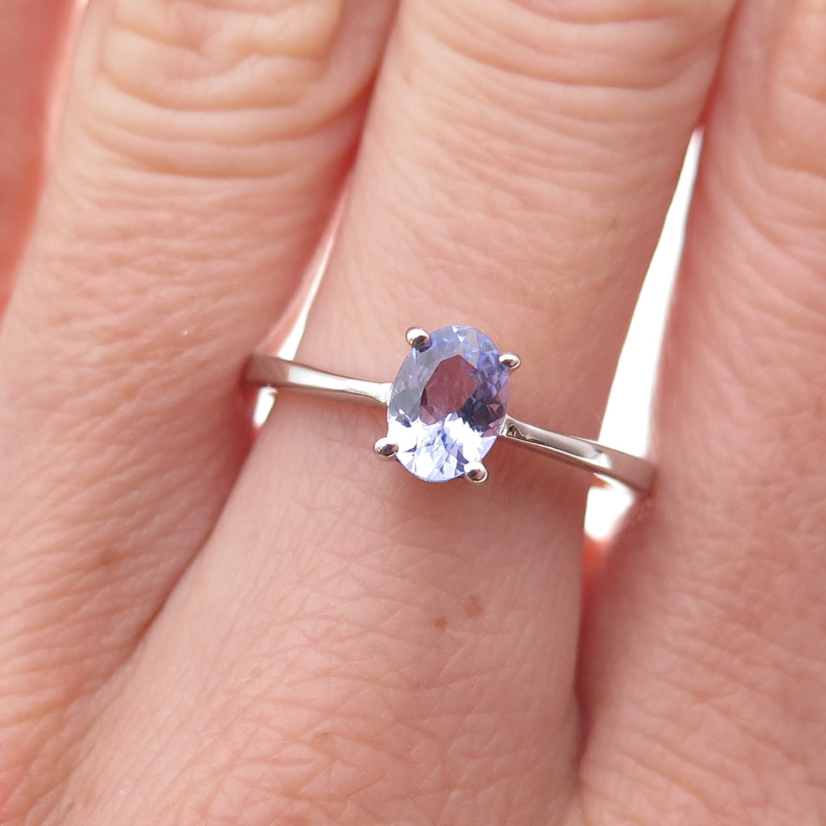 925 Sterling Silver Real Oval-Cut Tanzanite Ring Size 8
