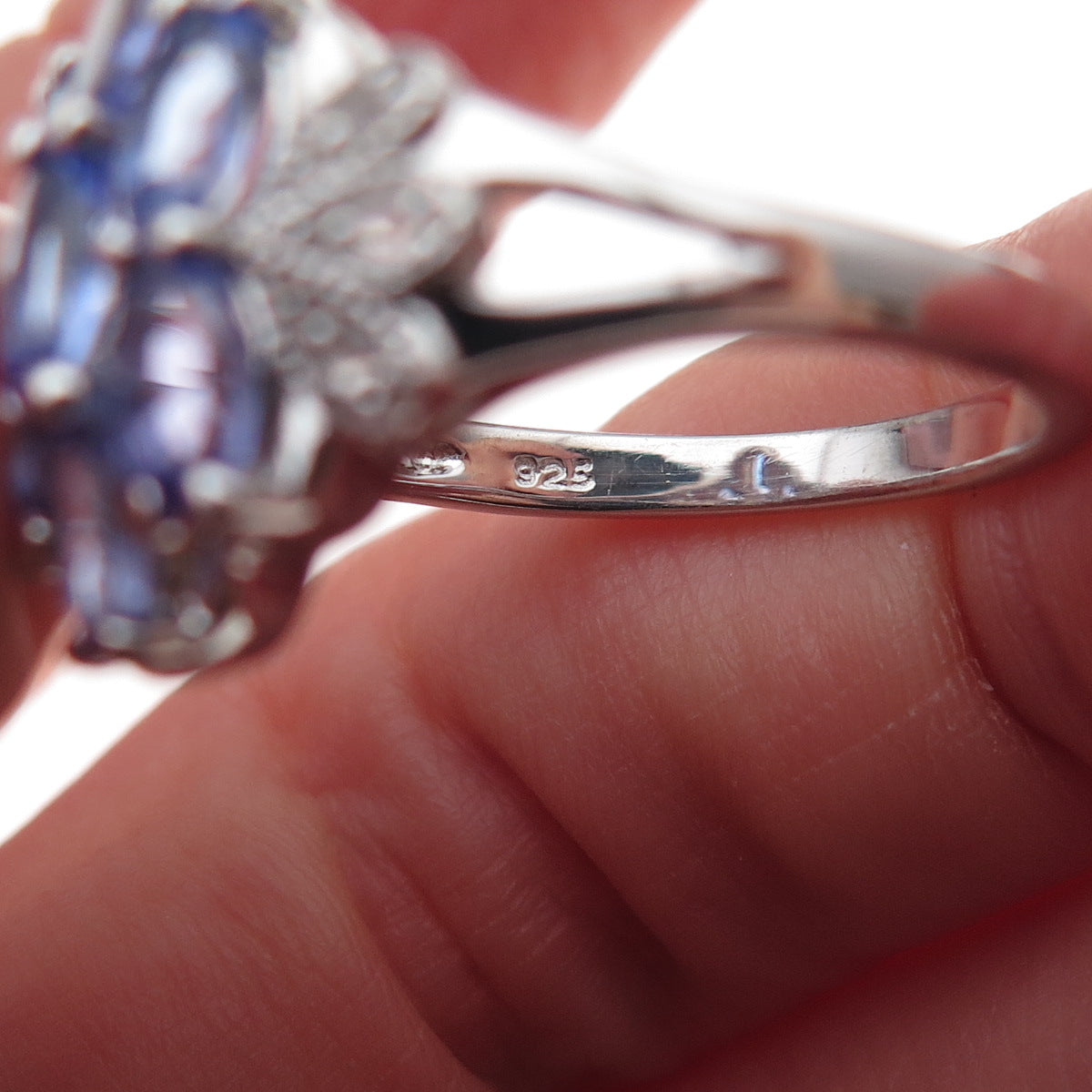 925 Sterling Silver Real Tanzanite & White Topaz Ring Size 8