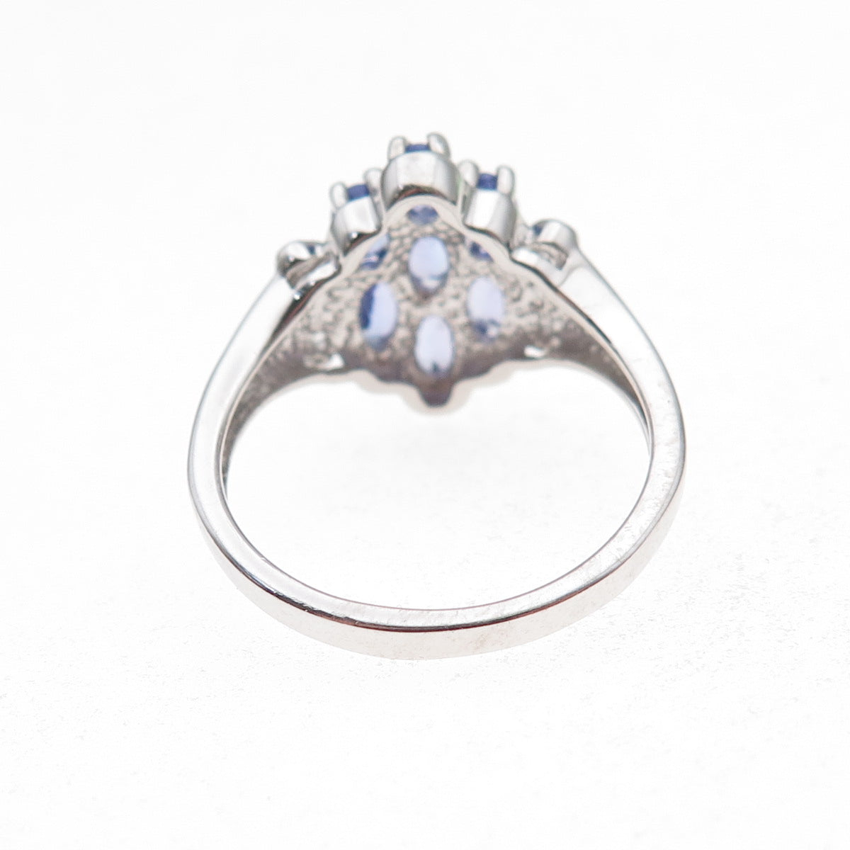 925 Sterling Silver Real Tanzanite & White Topaz Ring Size 8