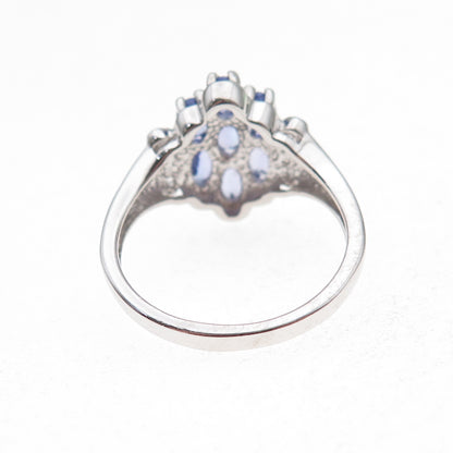925 Sterling Silver Real Tanzanite & White Topaz Ring Size 8