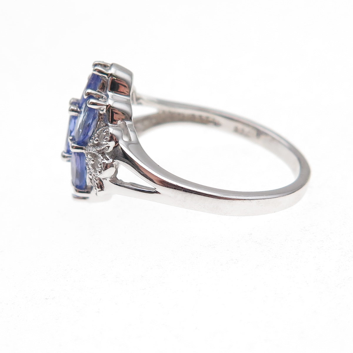 925 Sterling Silver Real Tanzanite & White Topaz Ring Size 8