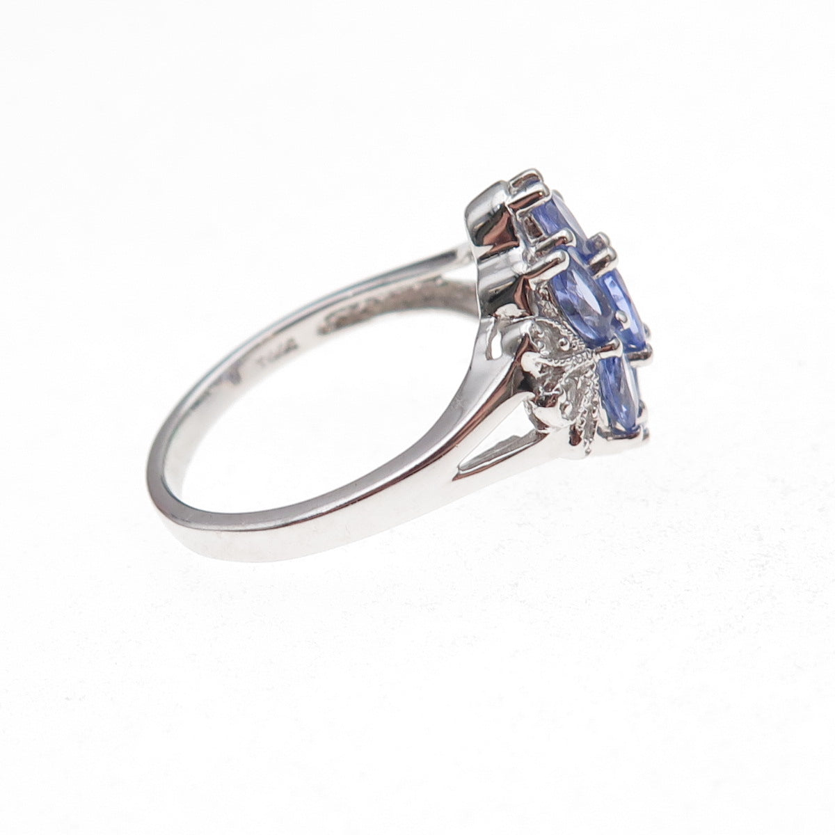 925 Sterling Silver Real Tanzanite & White Topaz Ring Size 8