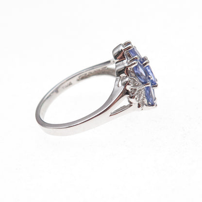925 Sterling Silver Real Tanzanite & White Topaz Ring Size 8