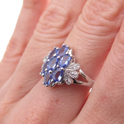925 Sterling Silver Real Tanzanite & White Topaz Ring Size 8