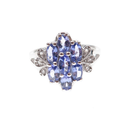 925 Sterling Silver Real Tanzanite & White Topaz Ring Size 8